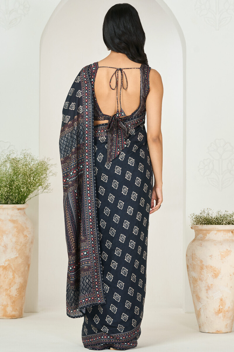 Black Printed Viscose Saree