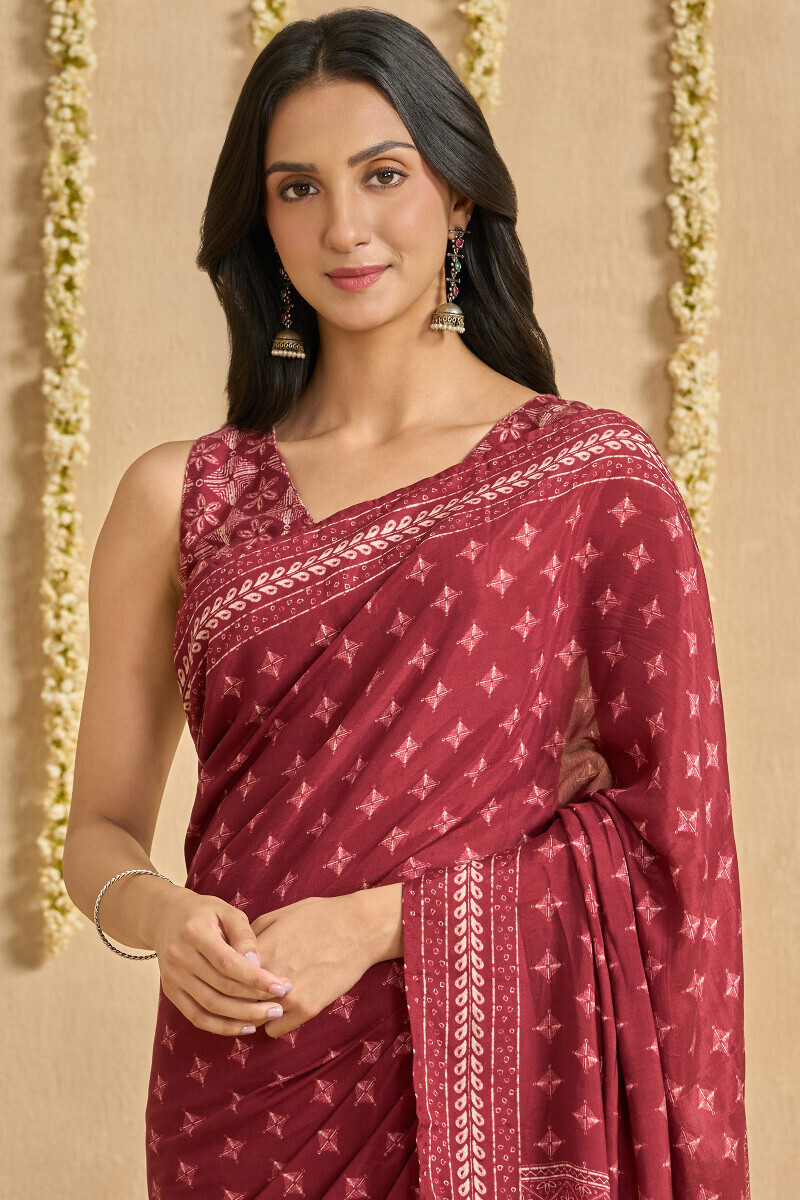 Maroon Printed Viscose Saree