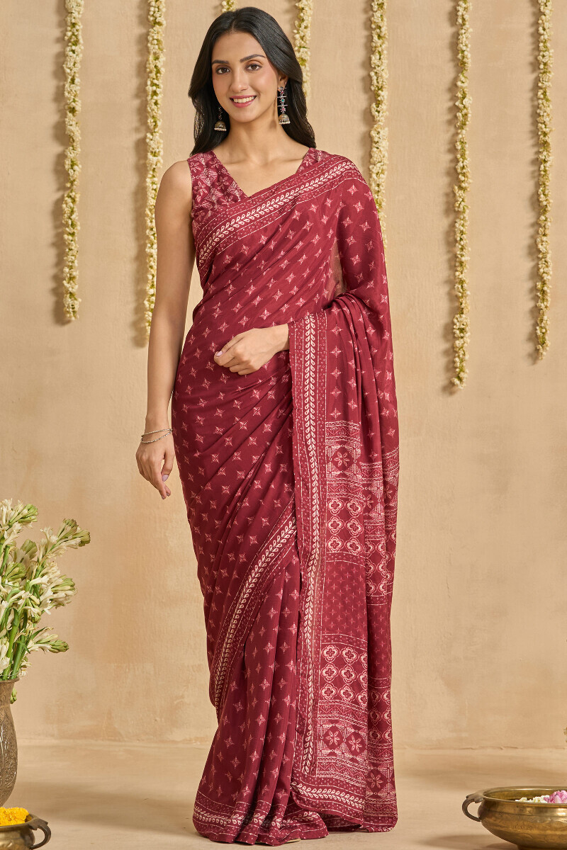 Maroon Printed Viscose Saree
