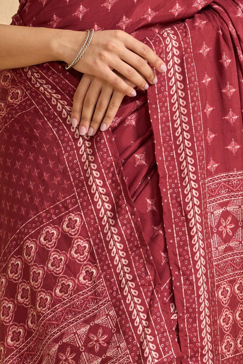 Maroon Printed Viscose Saree