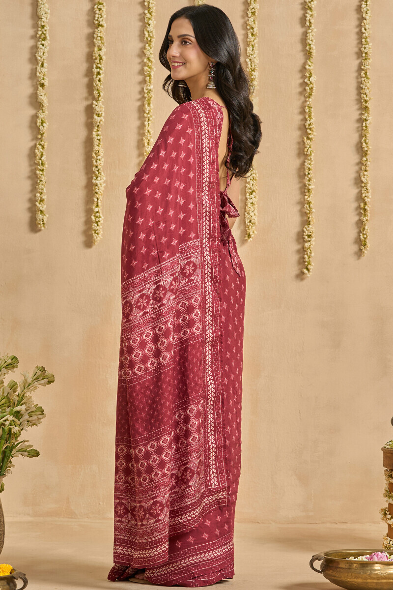 Maroon Printed Viscose Saree