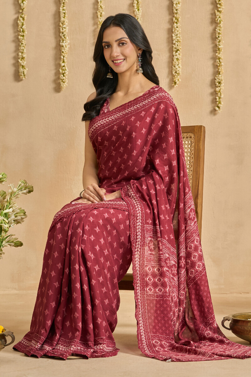 Maroon Printed Viscose Saree