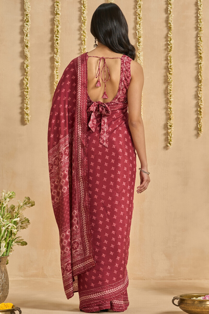 Maroon Printed Viscose Saree