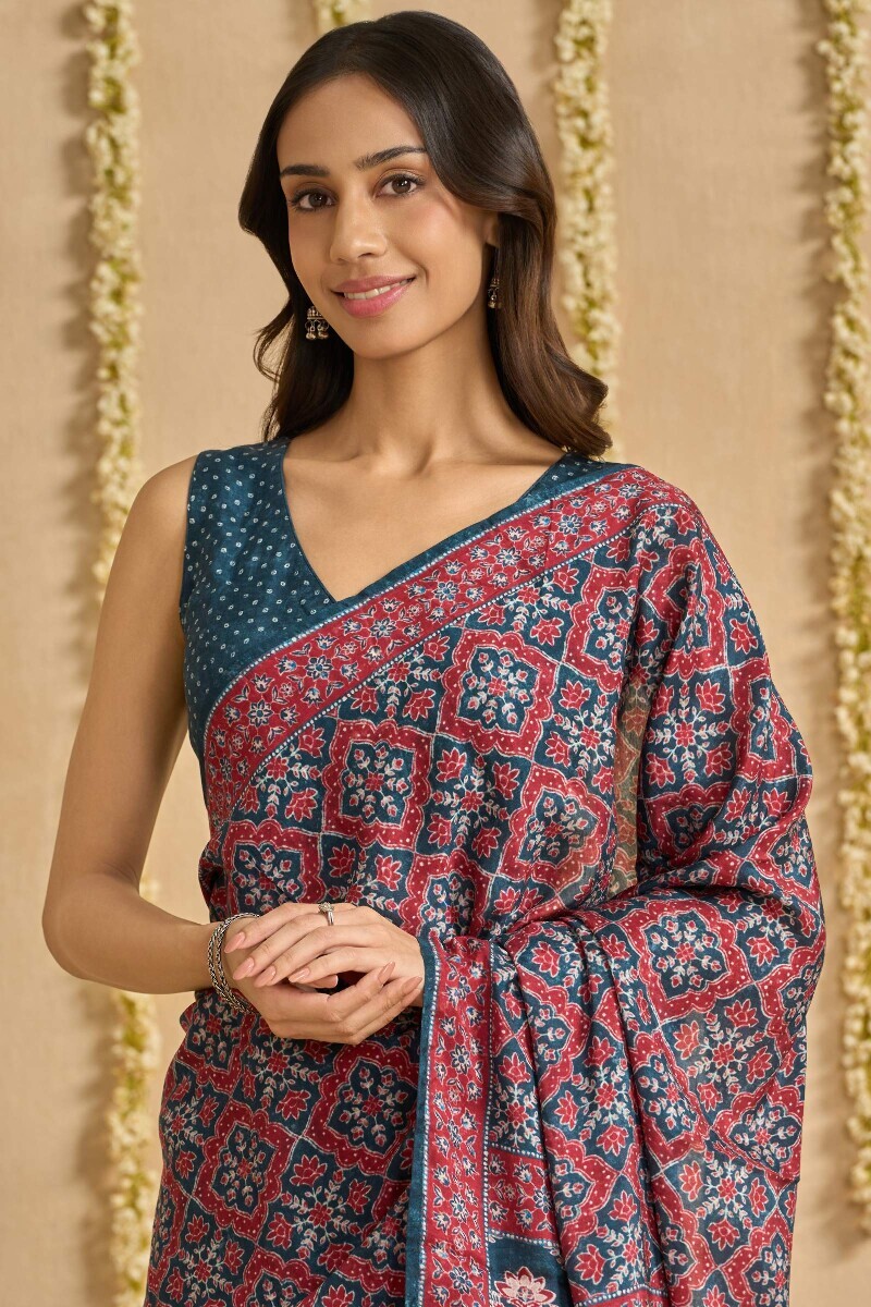 Blue Printed Viscose Saree