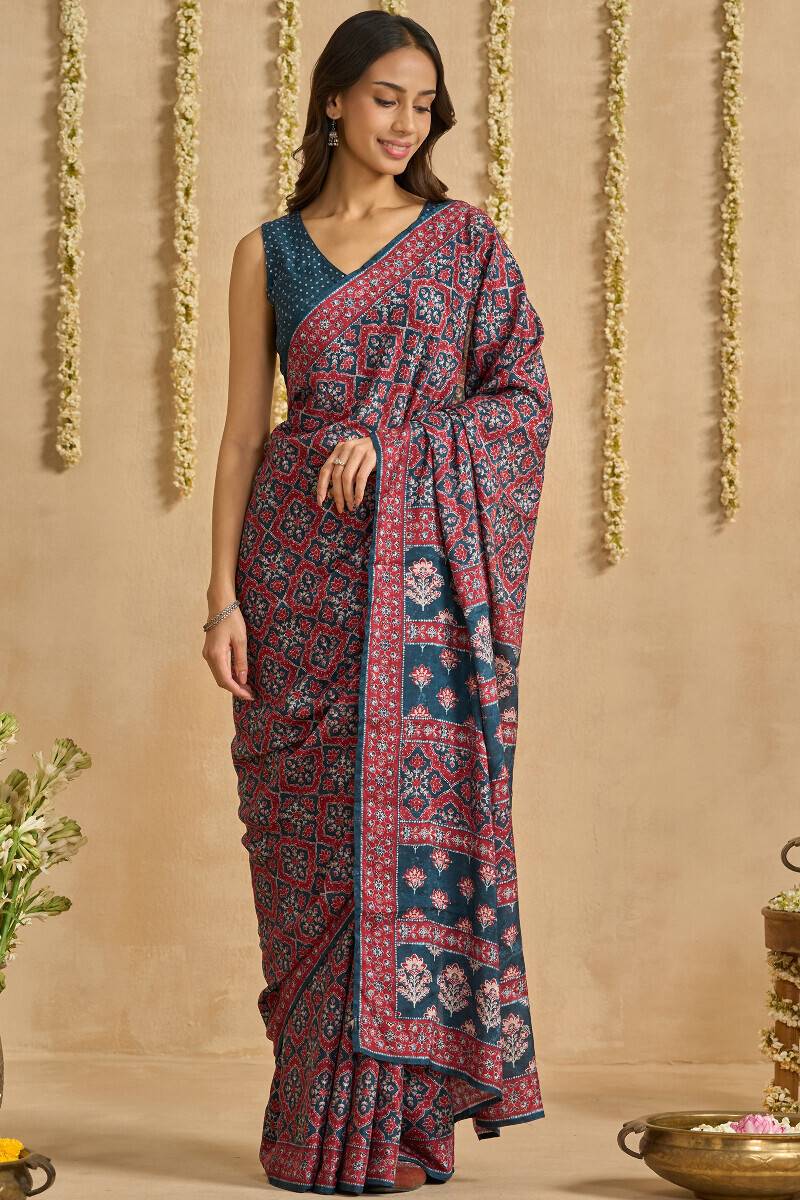 Blue Printed Viscose Saree