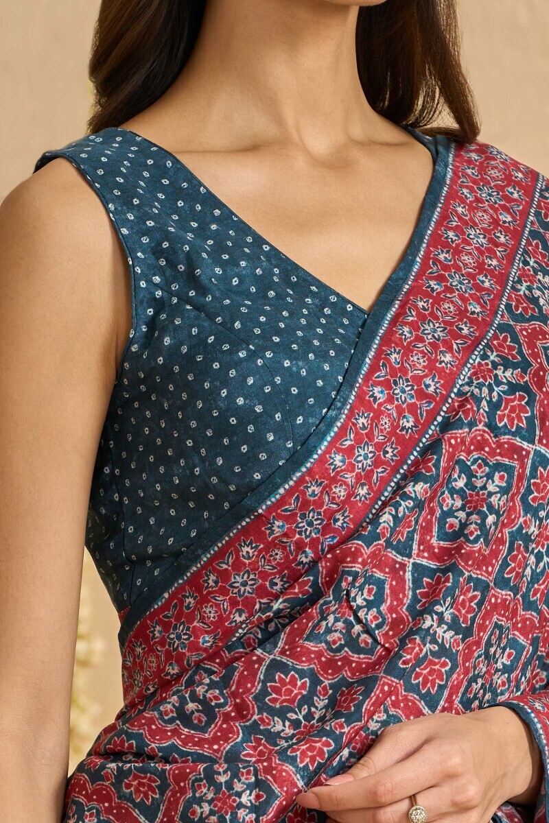 Blue Printed Viscose Saree