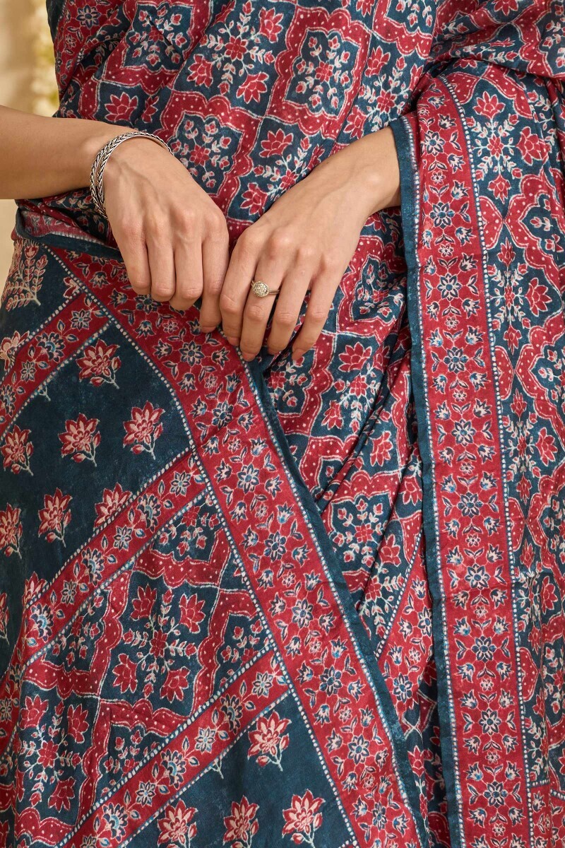 Blue Printed Viscose Saree