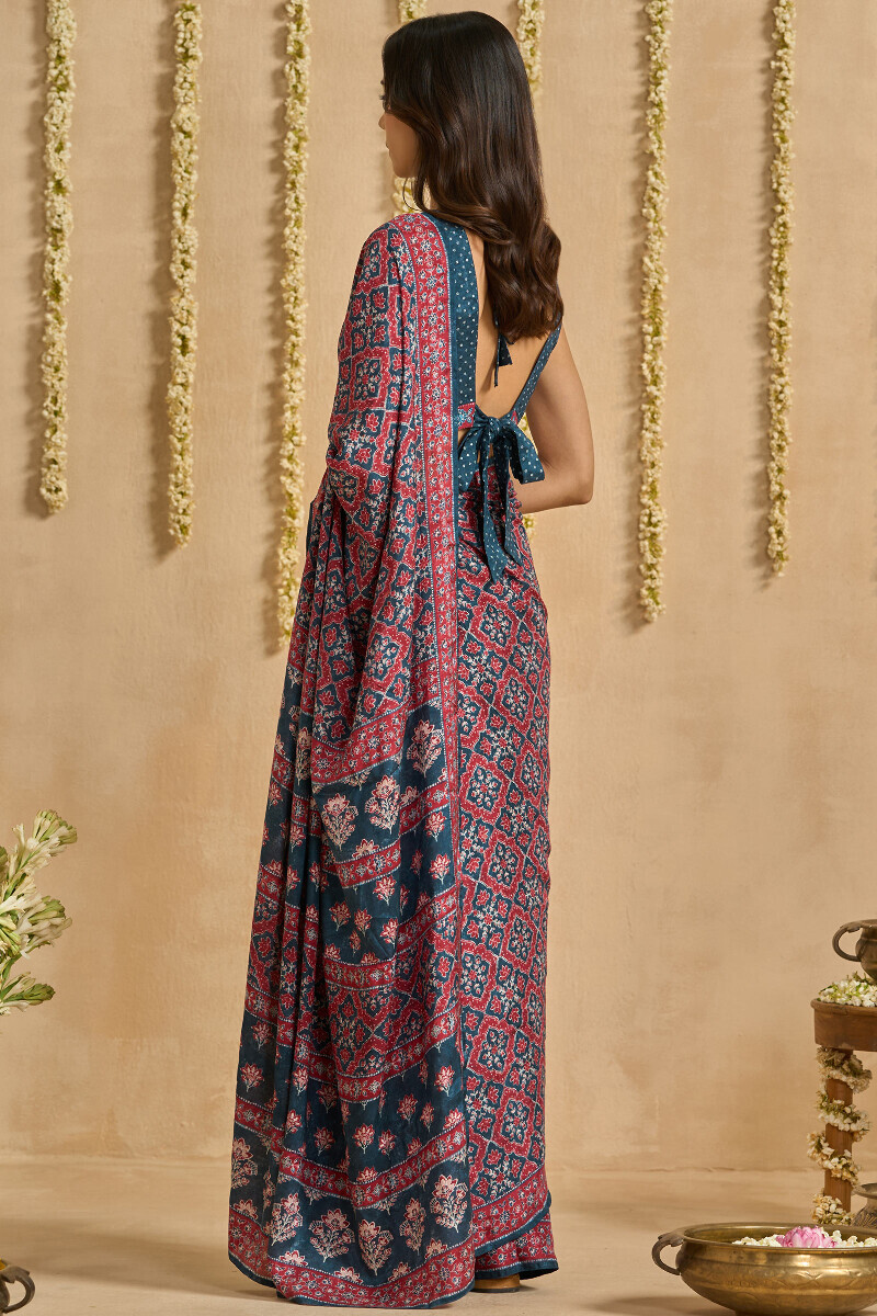 Blue Printed Viscose Saree
