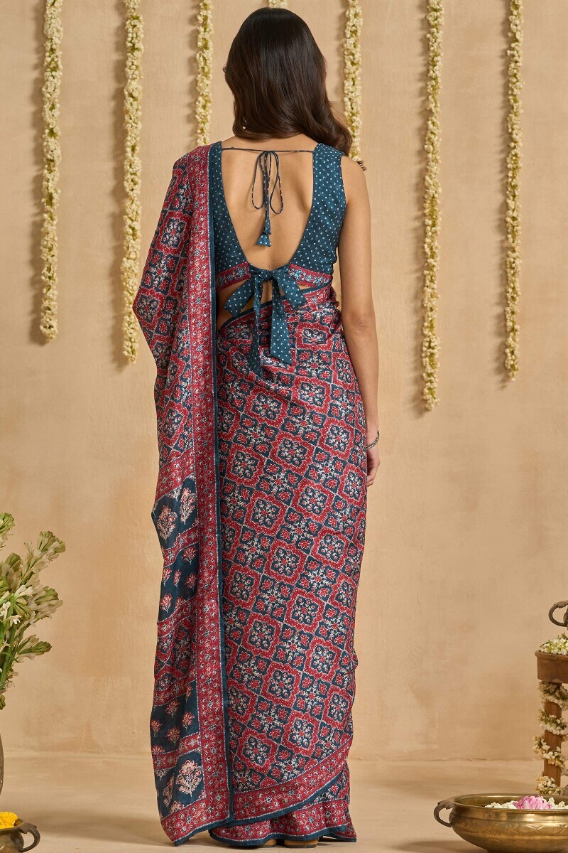 Blue Printed Viscose Saree