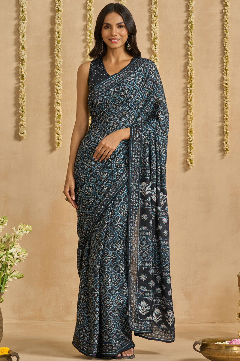 Black Printed Viscose Saree