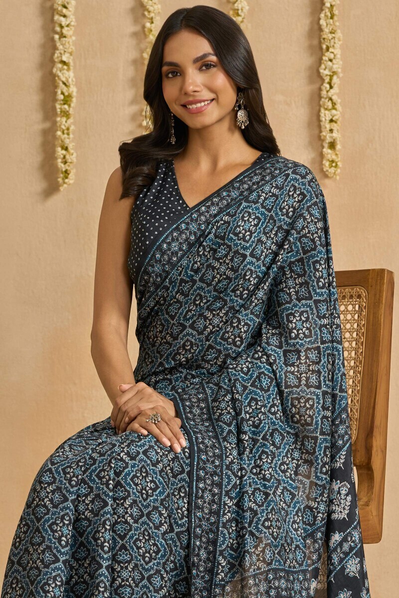 Black Printed Viscose Saree