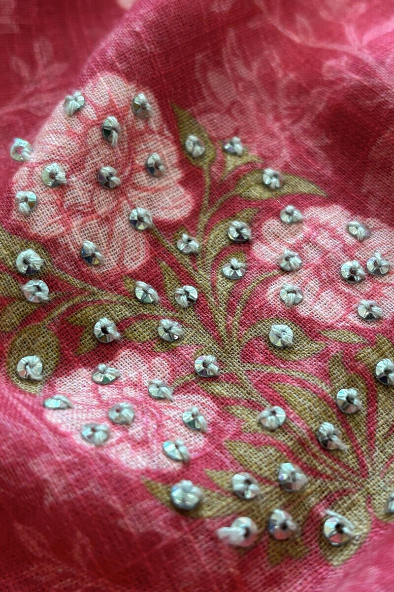 Pink Printed Short Cotton Slub Kurta