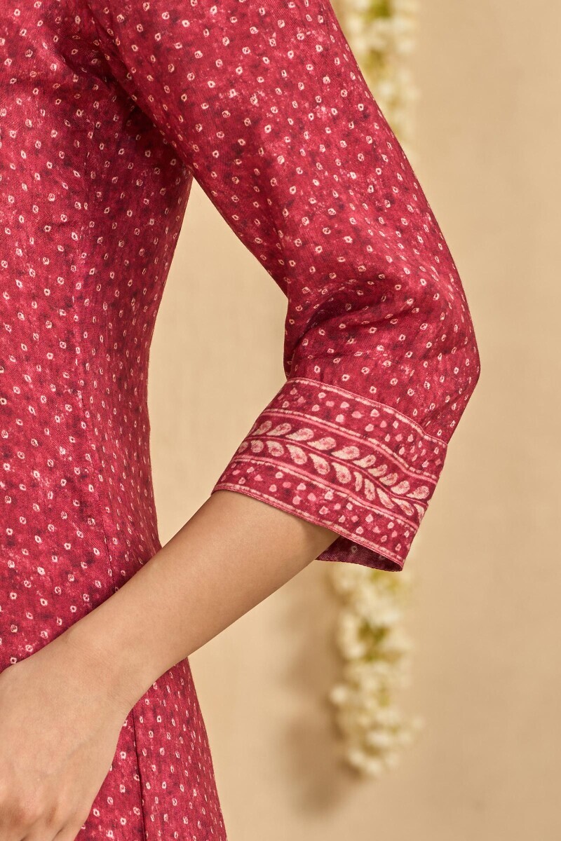 Maroon Printed Short Viscose Kurta