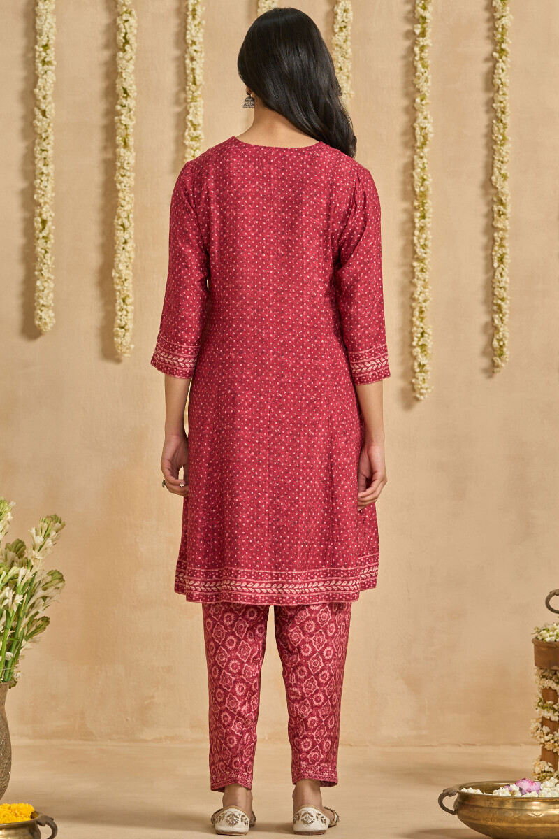 Maroon Printed Short Viscose Kurta