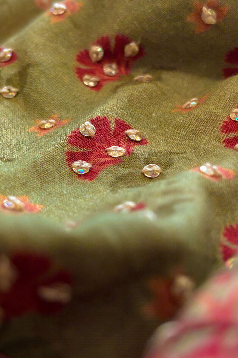 Green Printed Short Cotton Kurta