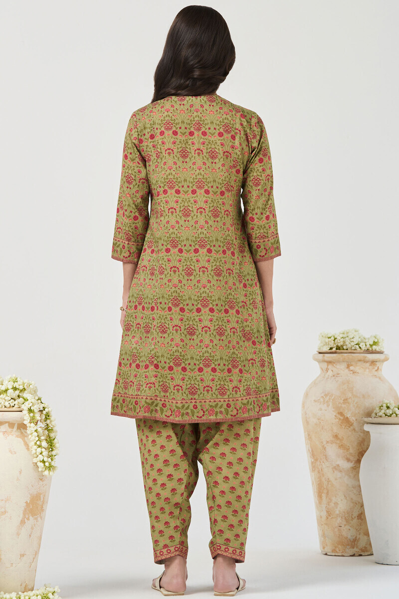 Green Printed Short Cotton Kurta