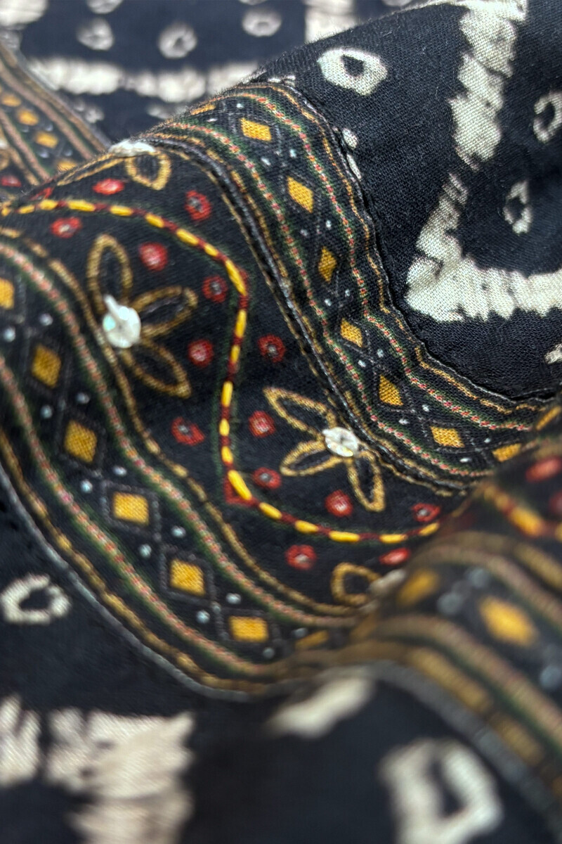Black Printed Short Cotton Kurta