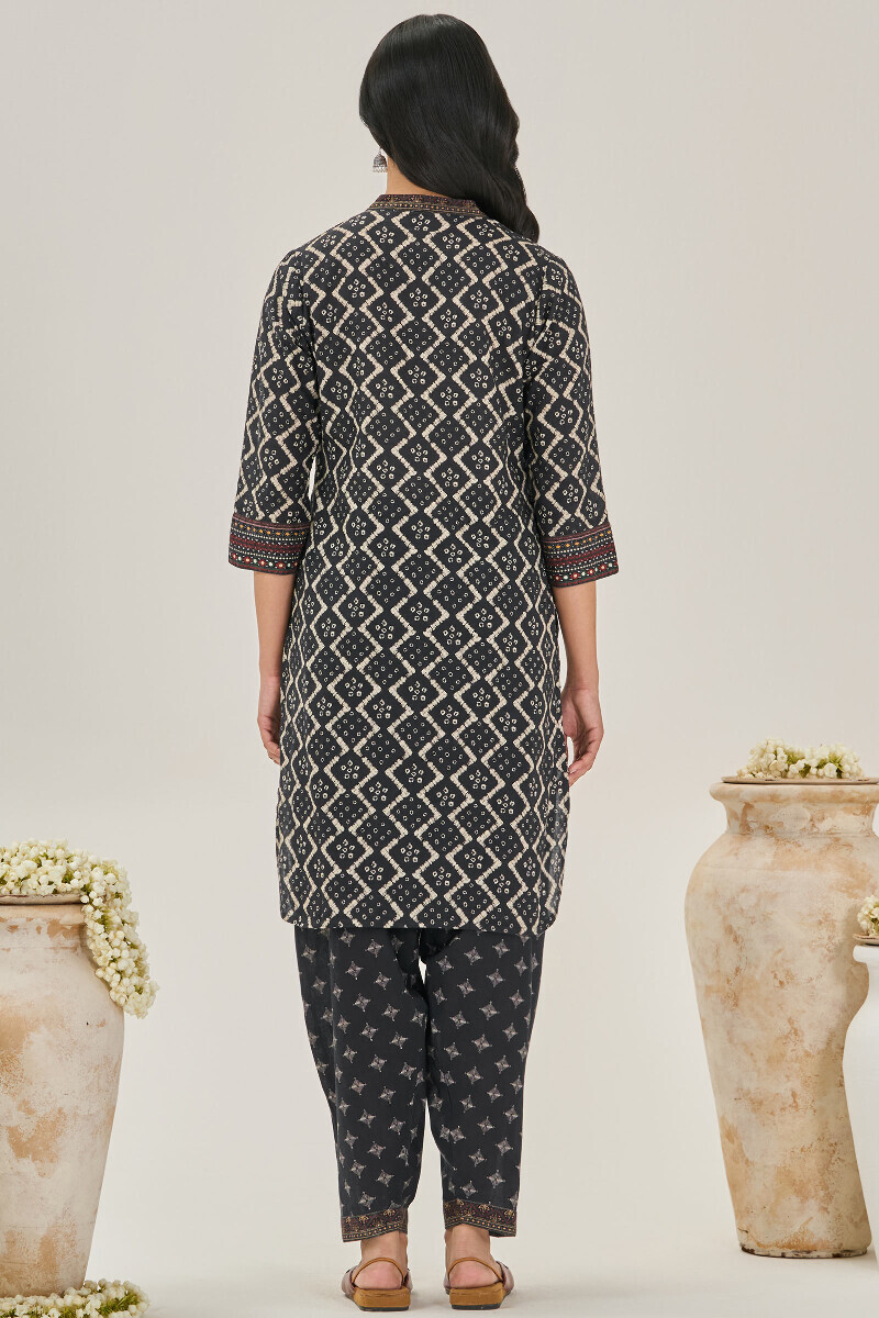 Black Printed Short Cotton Kurta