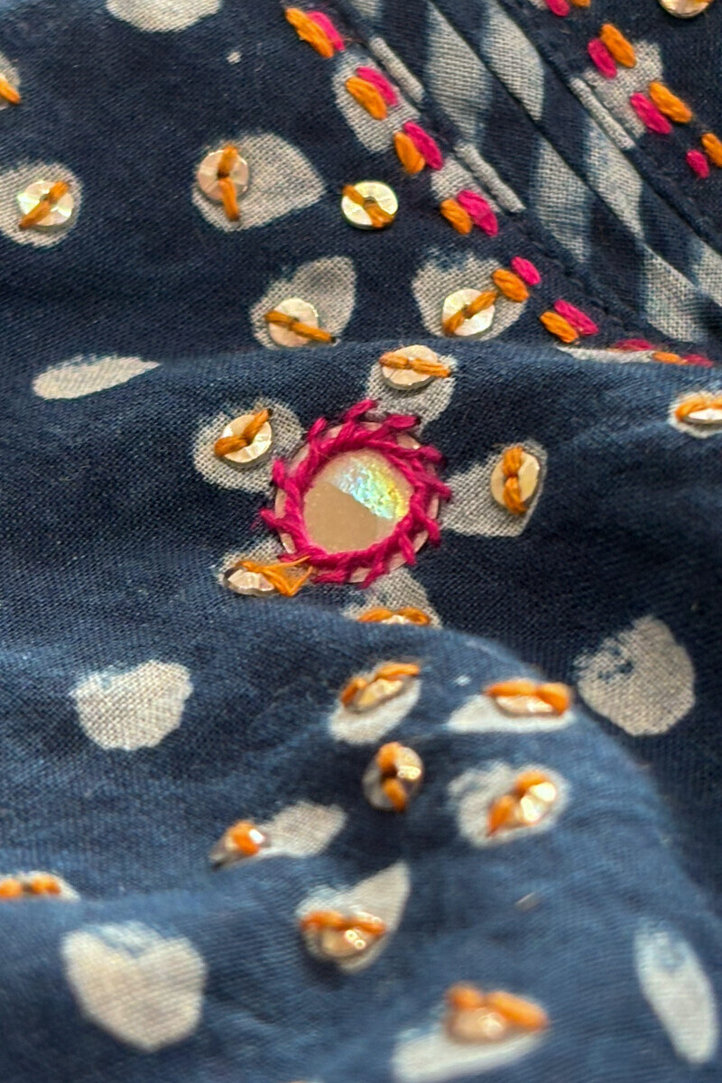 Indigo Hand Block Printed Short Cotton Kurta