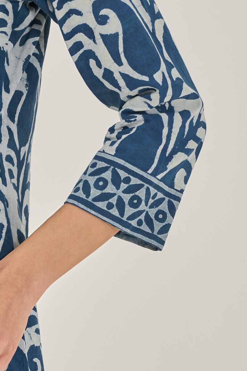 Indigo Hand Block Printed Short Cotton Kurta