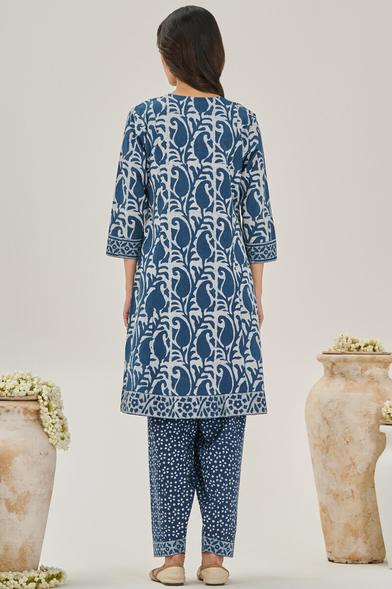 Indigo Hand Block Printed Short Cotton Kurta