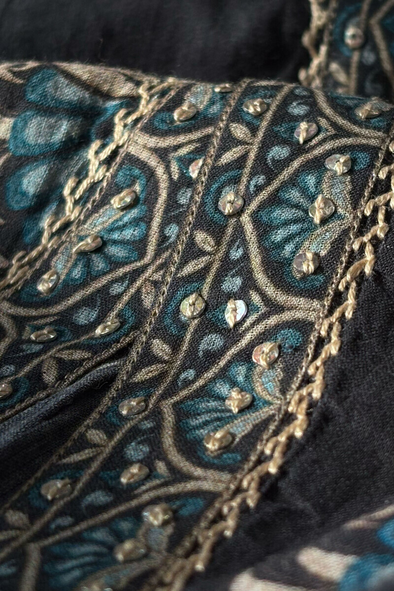 Black Printed Short Cotton Dobby Kurta