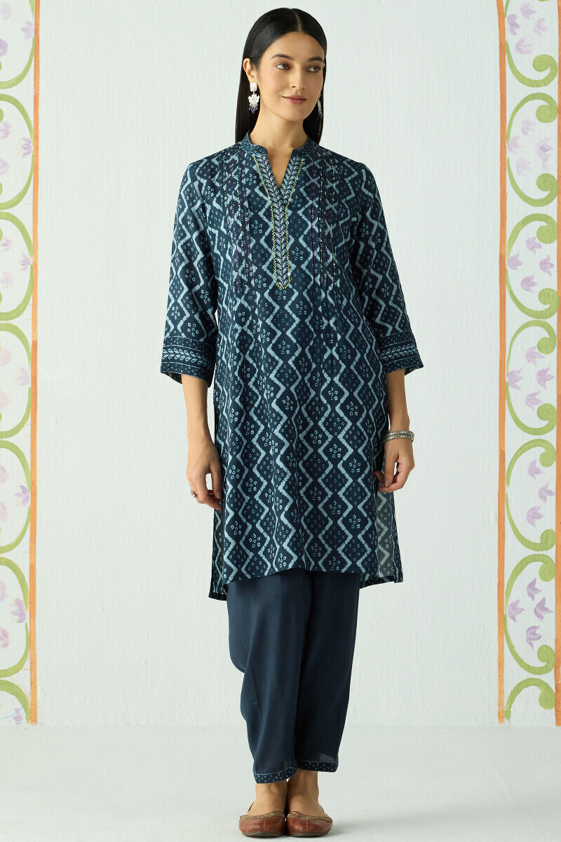 Blue Printed Short Viscose Kurta