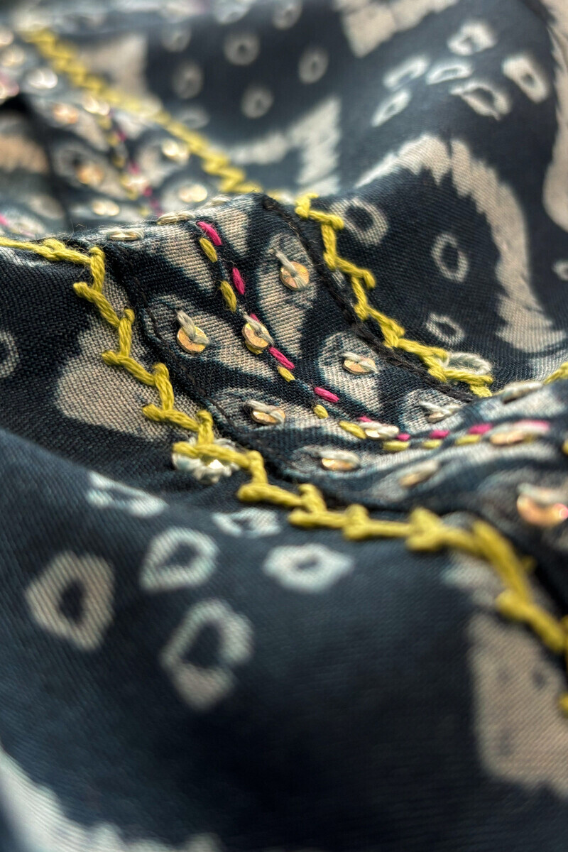 Blue Printed Short Viscose Kurta