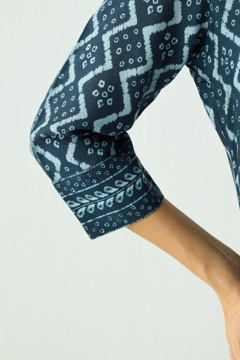 Blue Printed Short Viscose Kurta