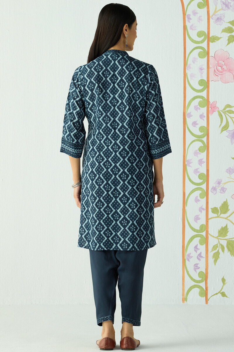 Blue Printed Short Viscose Kurta