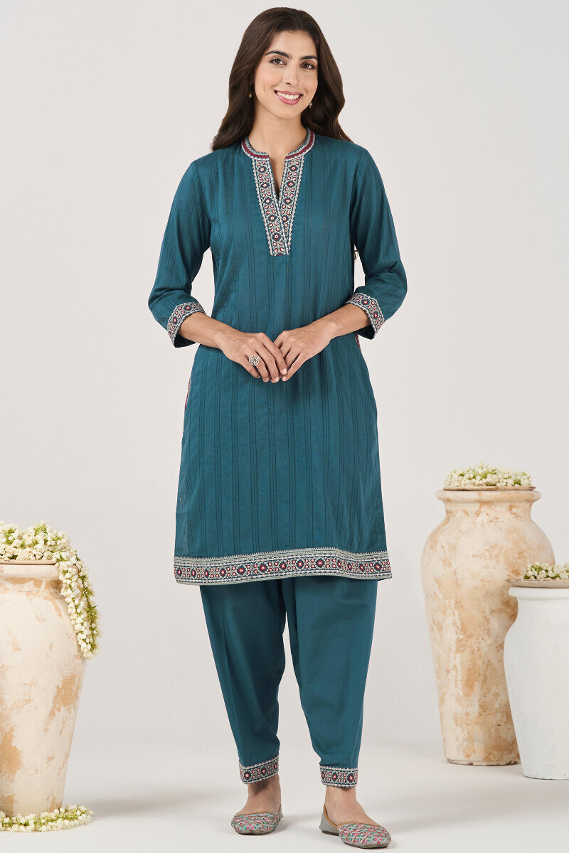 Blue Handcrafted Short Ram Buta Kurta