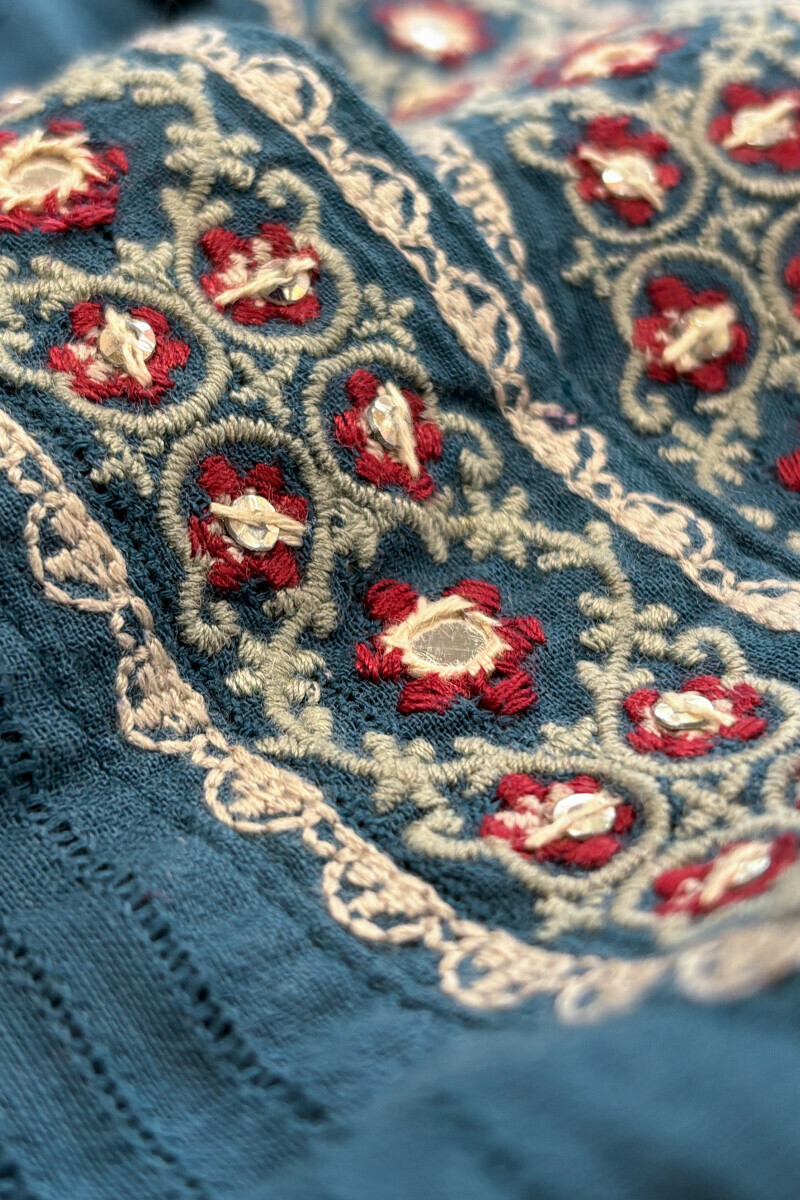 Blue Handcrafted Short Ram Buta Kurta