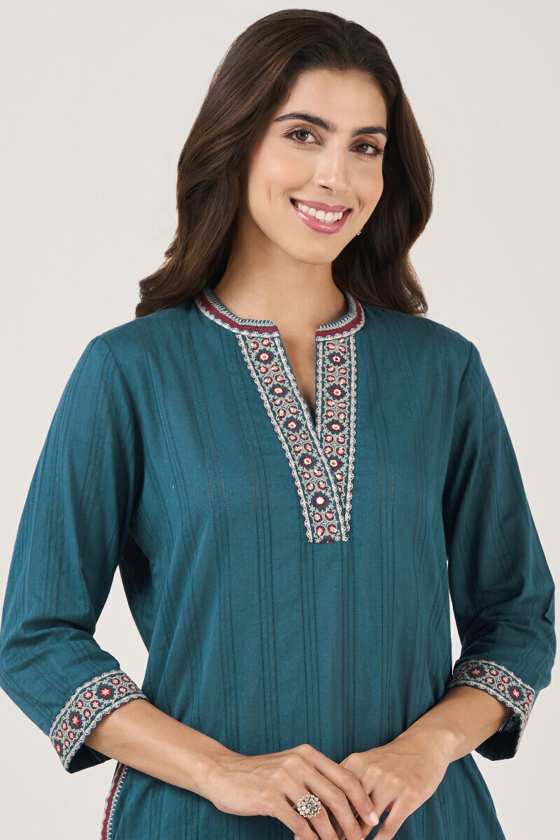 Blue Handcrafted Short Ram Buta Kurta