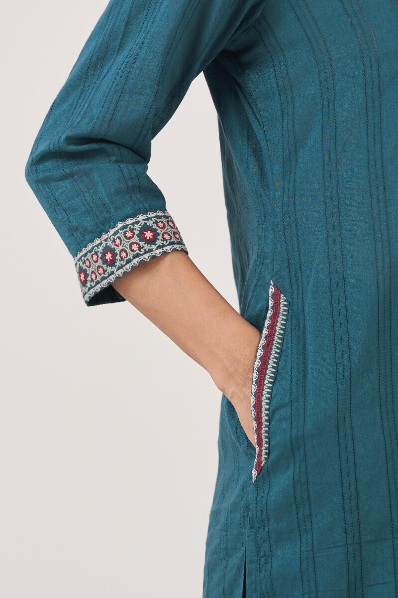 Blue Handcrafted Short Ram Buta Kurta