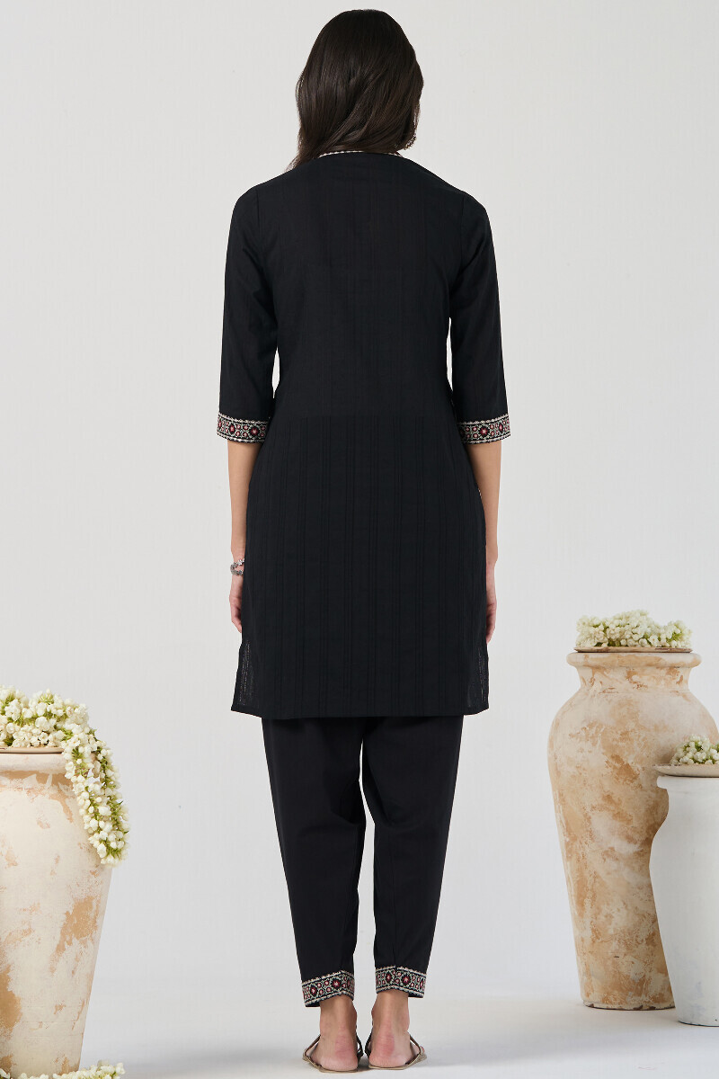 Black Handcrafted Short Ram Buta Kurta