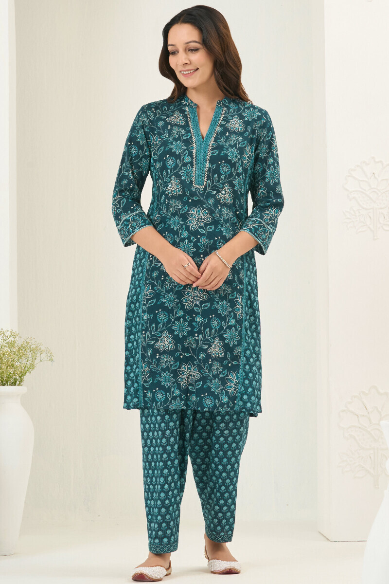 Blue Printed Short Cotton Kurta
