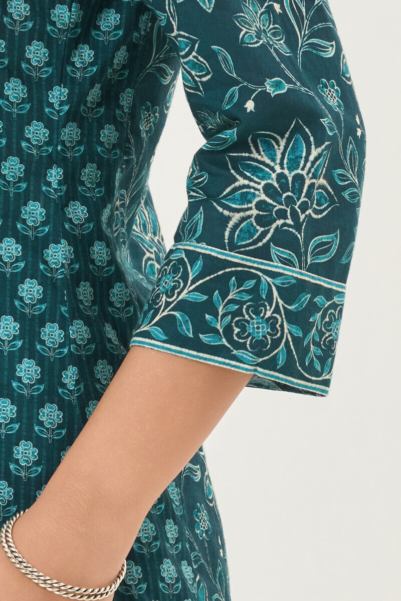 Blue Printed Short Cotton Kurta