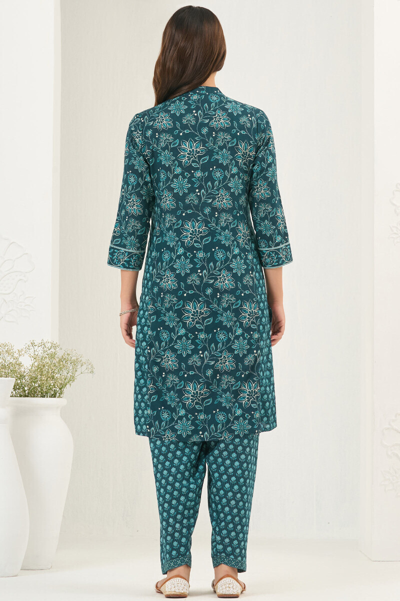 Blue Printed Short Cotton Kurta