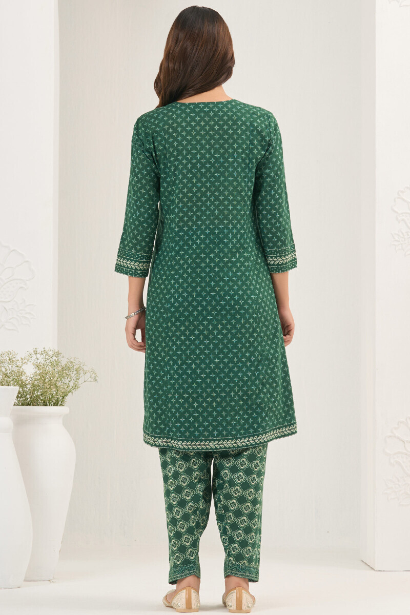 Green Printed Short Medium Cotton Kurta