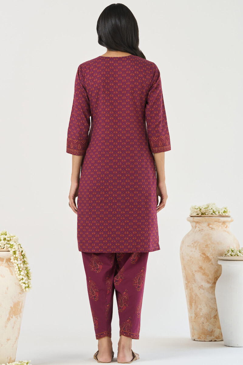 Purple Printed Short Medium Cotton Kurta