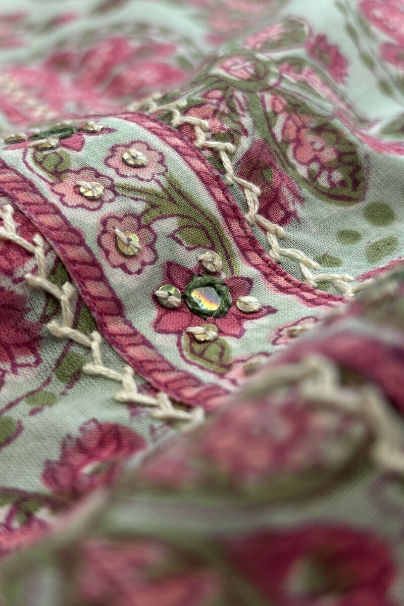 Green Hand Block Printed Short Medium Cotton Kurta