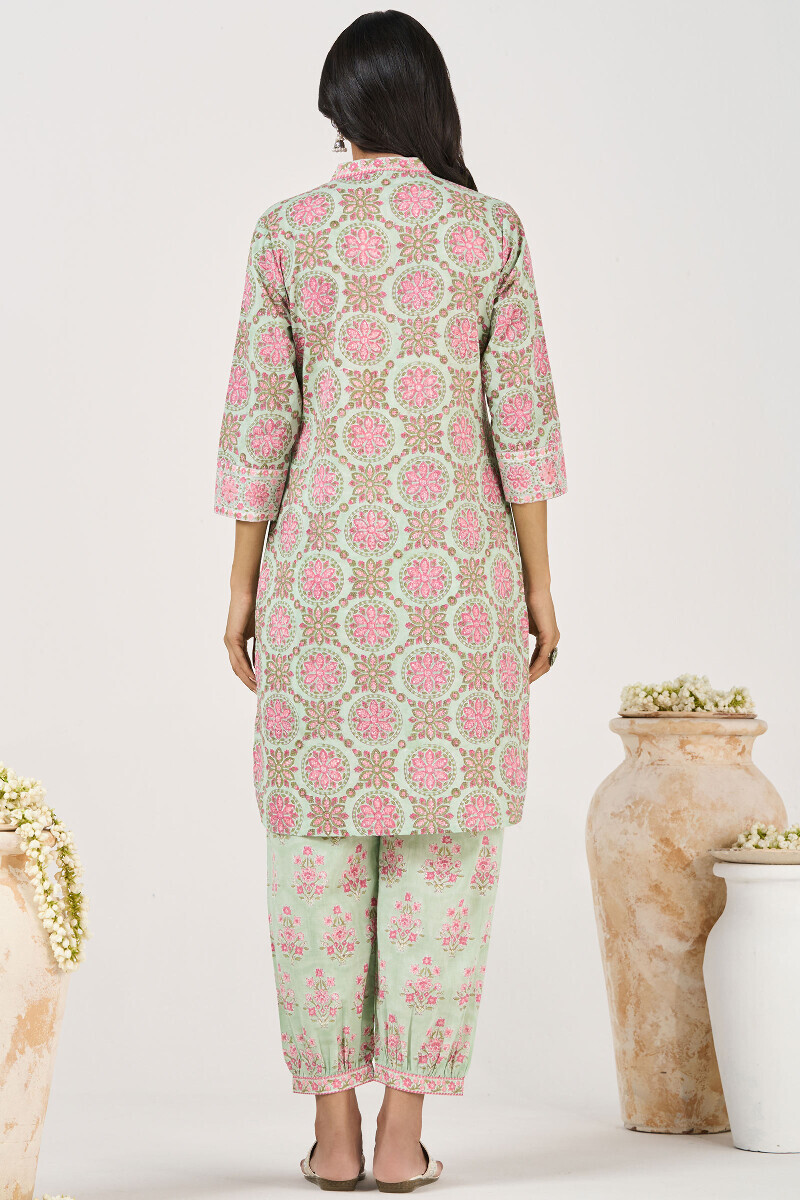 Green Hand Block Printed Short Medium Cotton Kurta