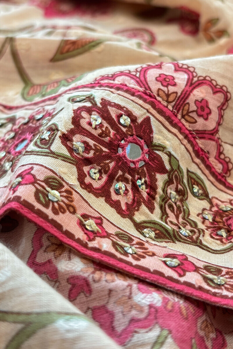 Pink Hand Printed Short Medium Ram Buta Kurta
