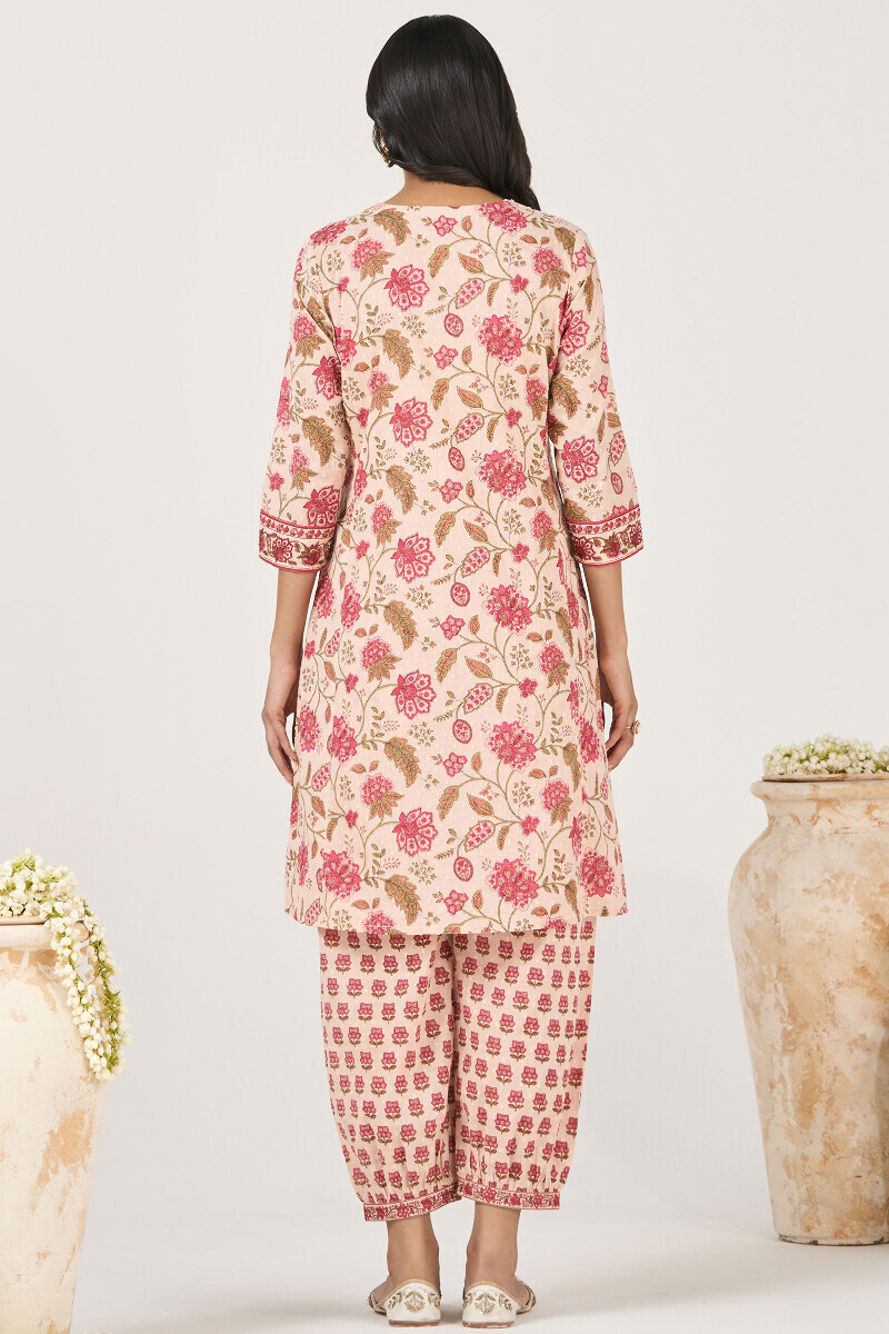 Pink Hand Printed Short Medium Ram Buta Kurta