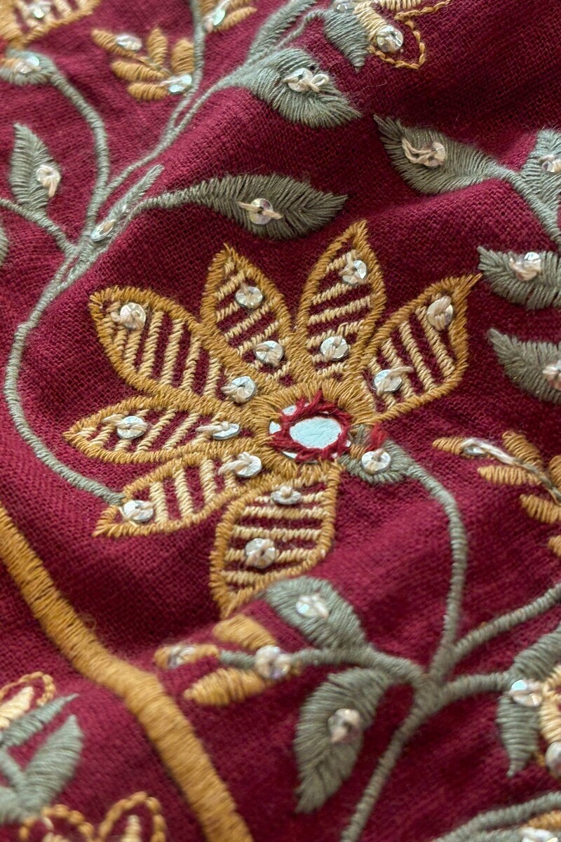 Maroon Handcrafted Short Medium Gauze Slub Kurta