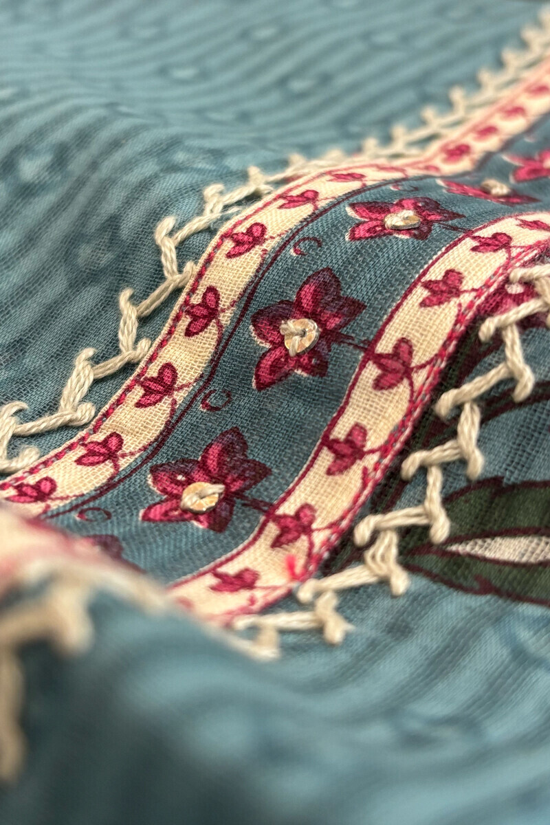 Blue Hand Printed Short Medium Cotton Dobby Kurta
