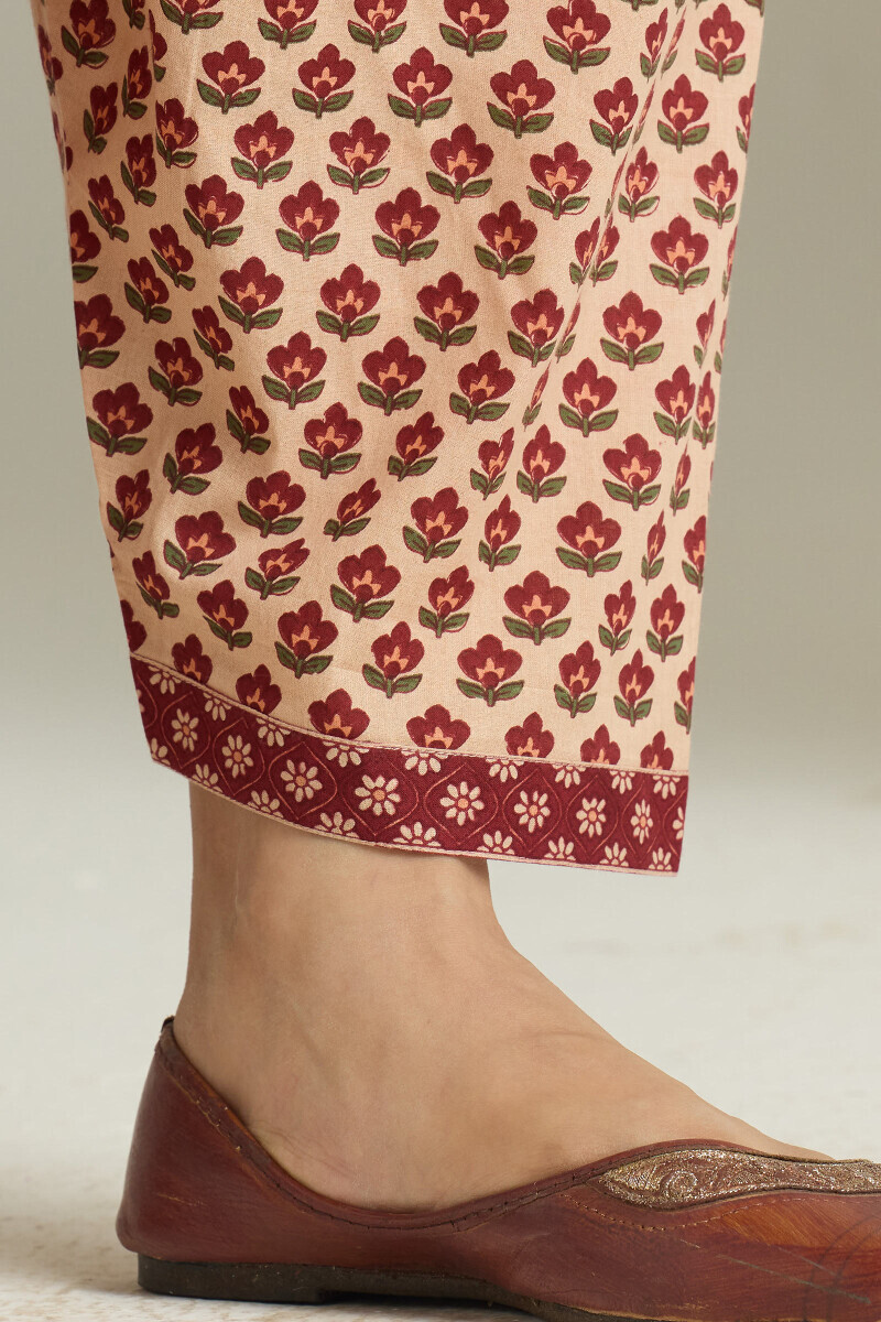 Cream Hand Printed Cotton Salwar