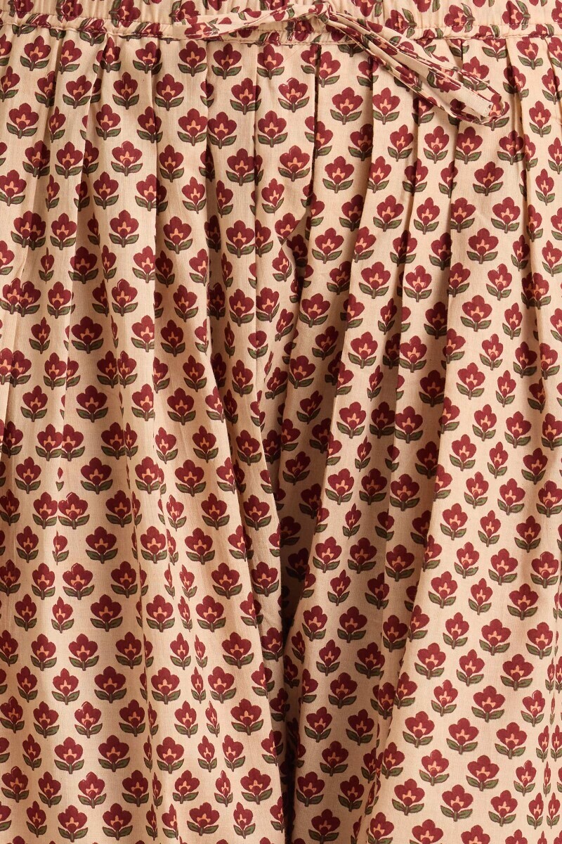 Cream Hand Printed Cotton Salwar