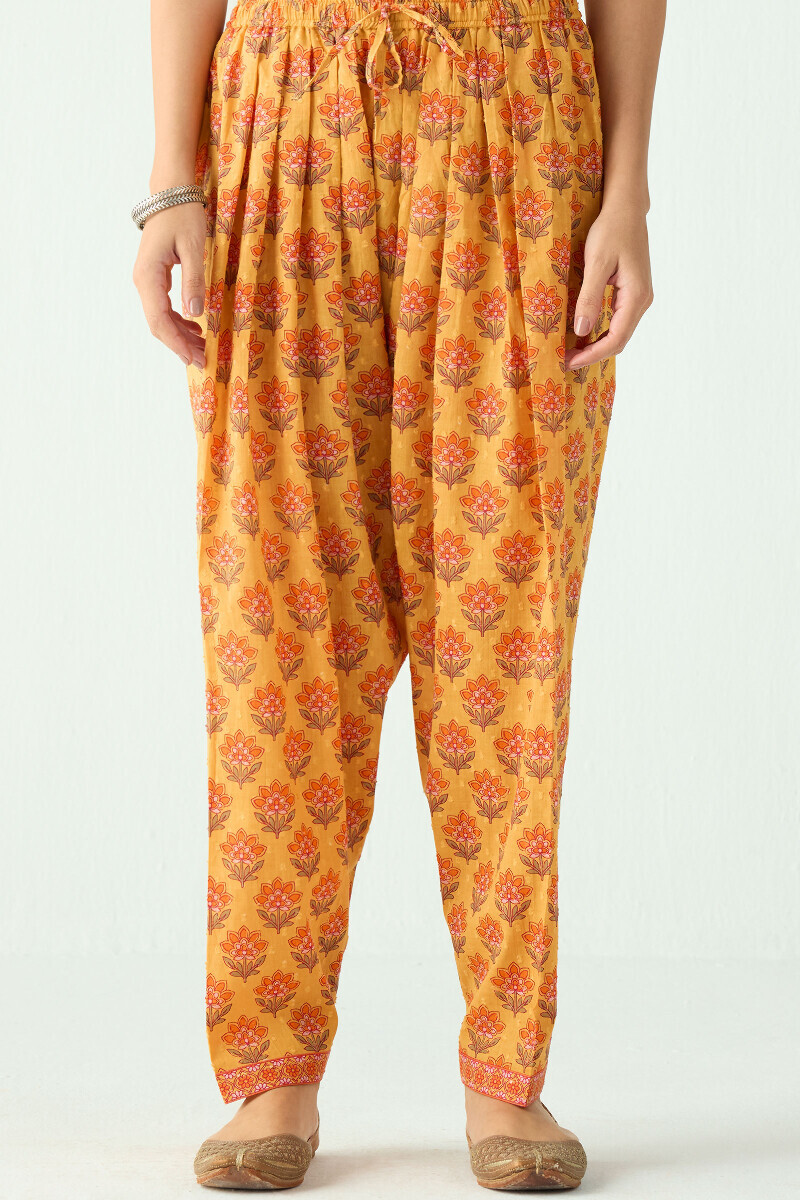 Mustard Hand Printed Cotton Dobby Salwar