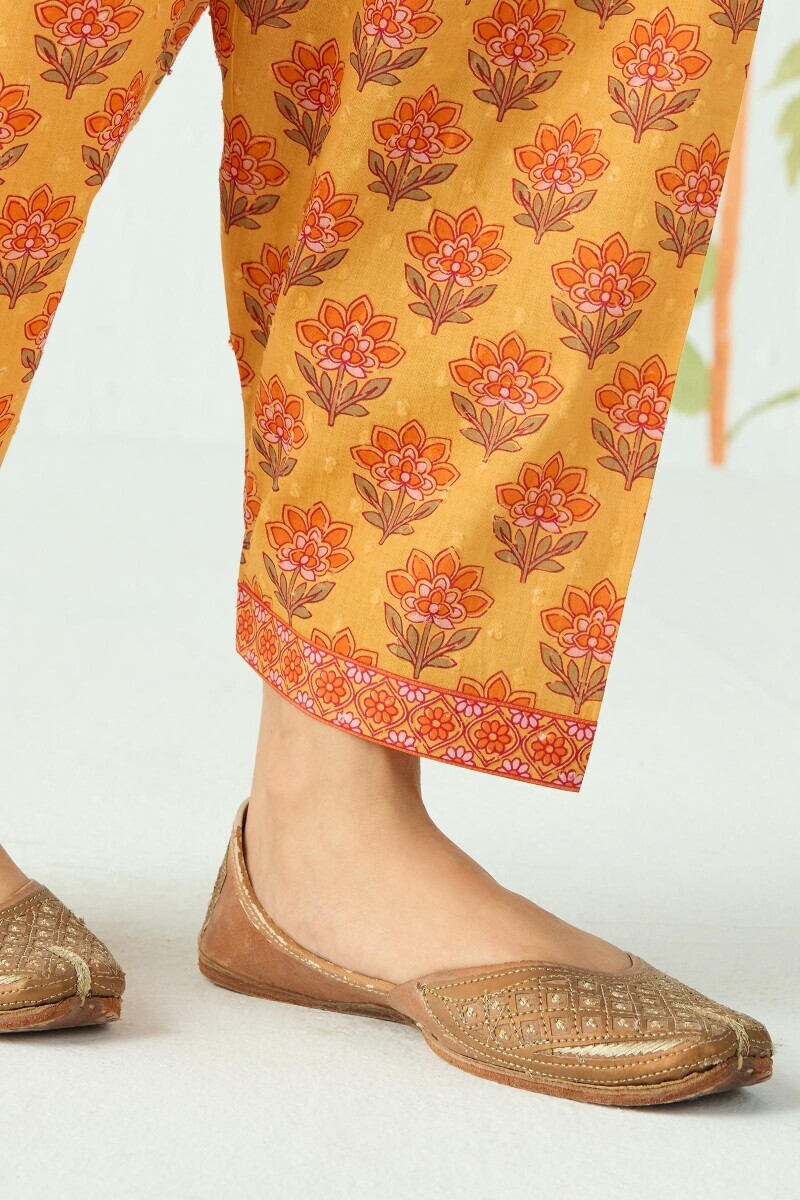 Mustard Hand Printed Cotton Dobby Salwar